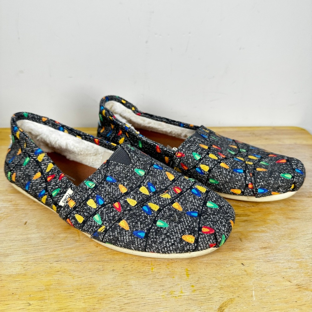 TOMS Alpargata Shoes Womens 7 Charcoal Christmas String Lights Venice Collection